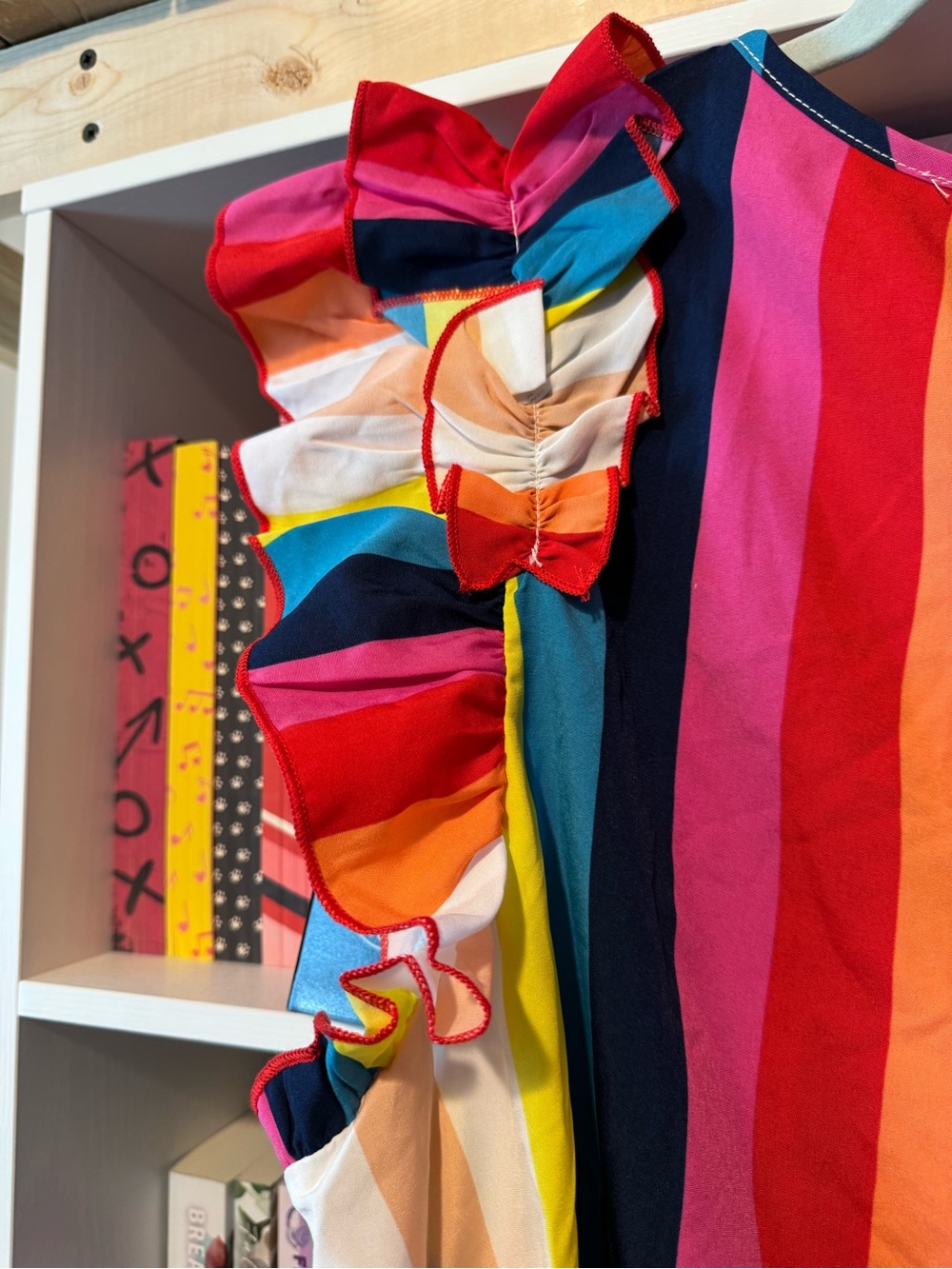 Bright Multi-Color Stripe Ruffle Sleeve Top - Picture 9 of 10